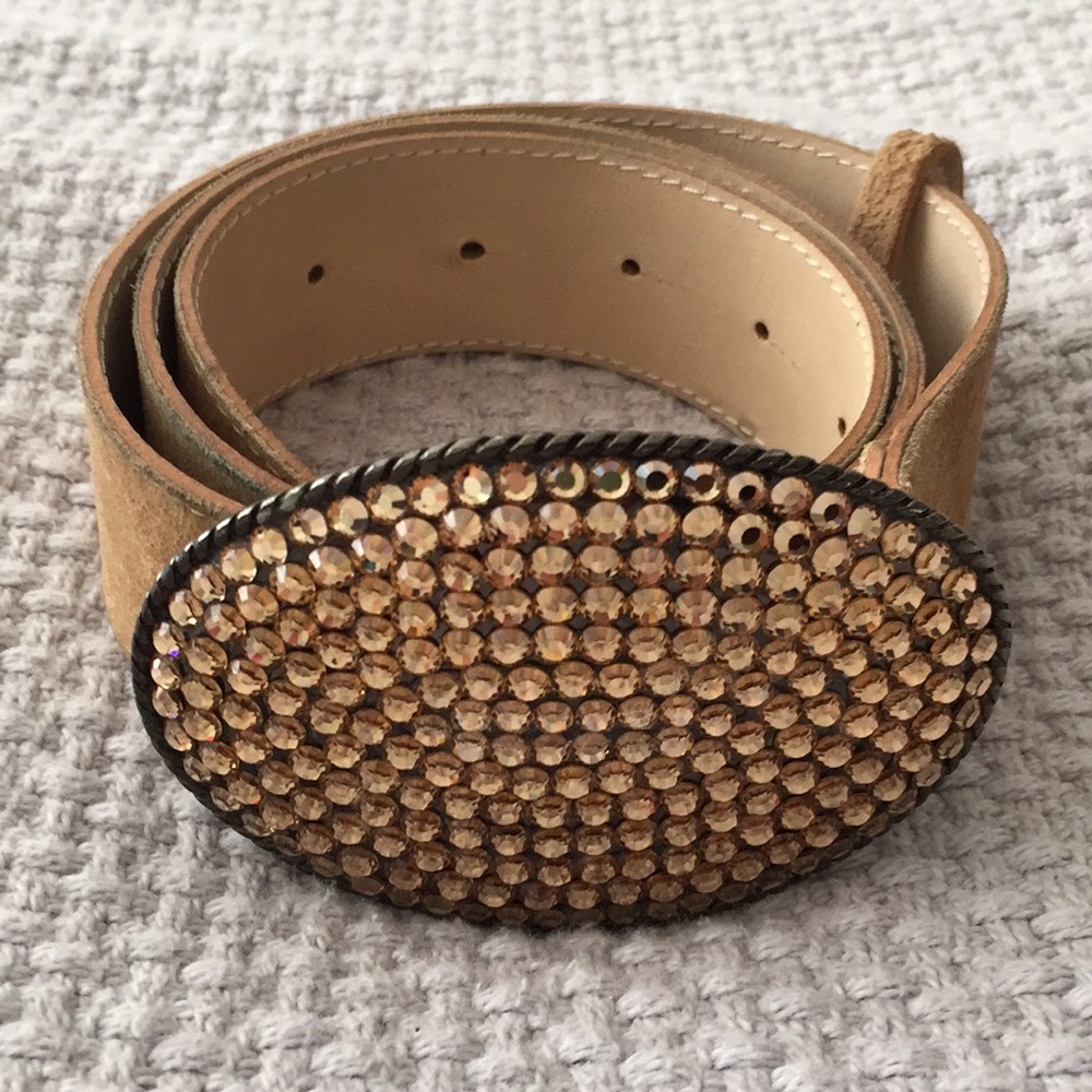 Suede belt with Swarovski crystal inlaid buckle